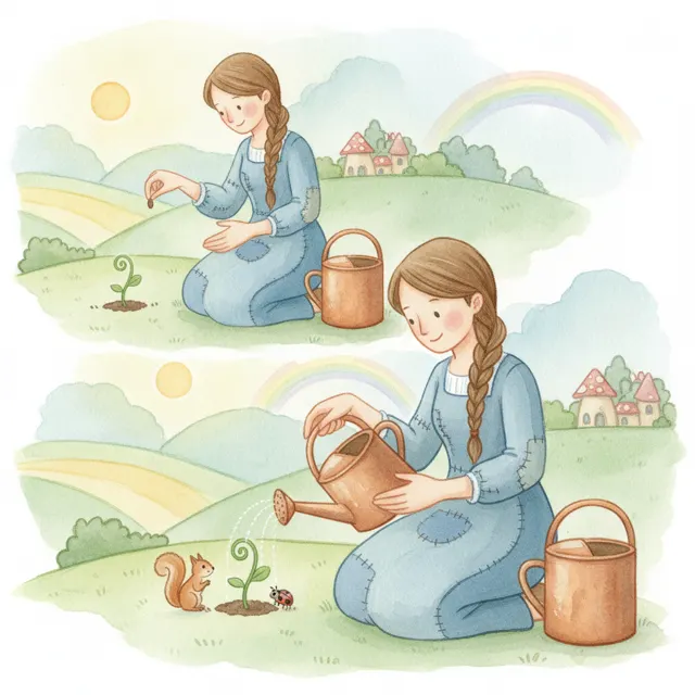 Greta the Giant Plants a Seed story for kids illustration