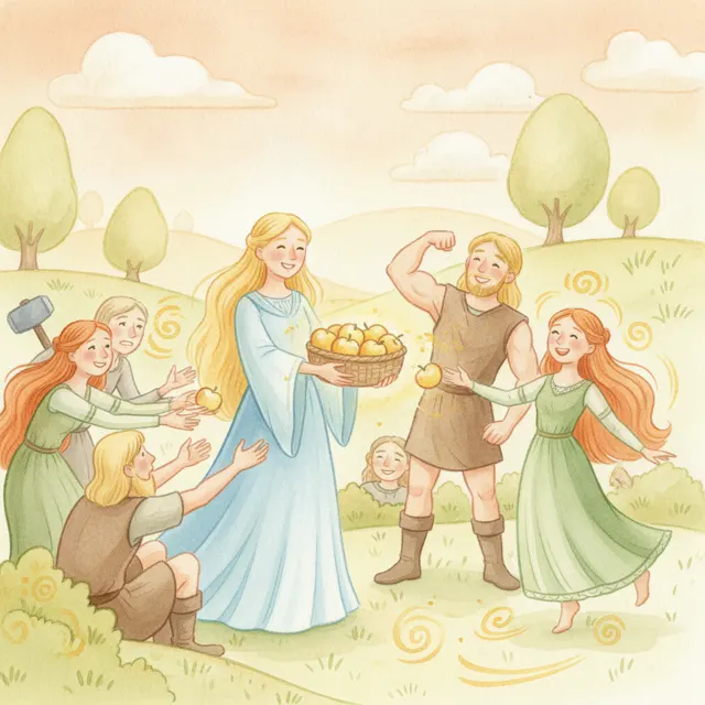 Idun Shares Her Apples story for kids illustration