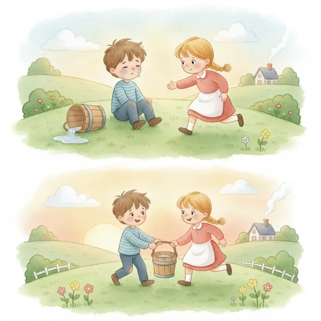 Jack and Jill Help Each Other story for kids illustration
