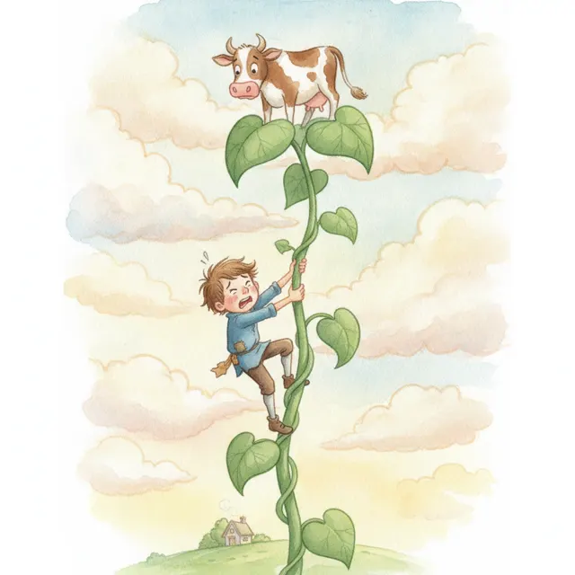 Jack and the Very Tall Vine story for kids illustration