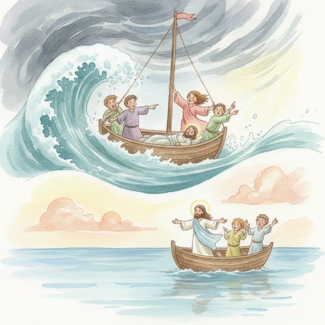 Jesus Calms the Storm story for kids illustration