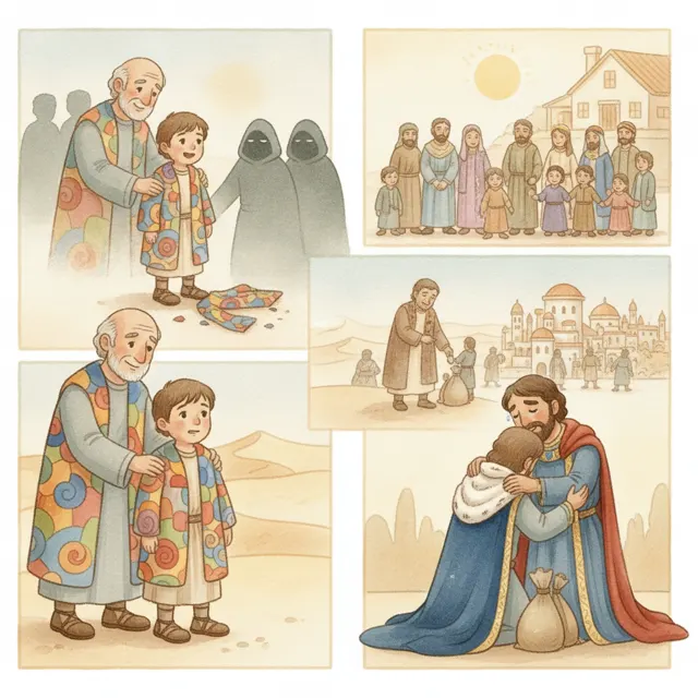 Joseph and His Colorful Coat story for kids illustration