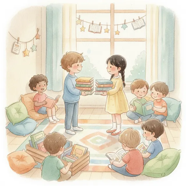 Kai's Book Swap story for kids illustration