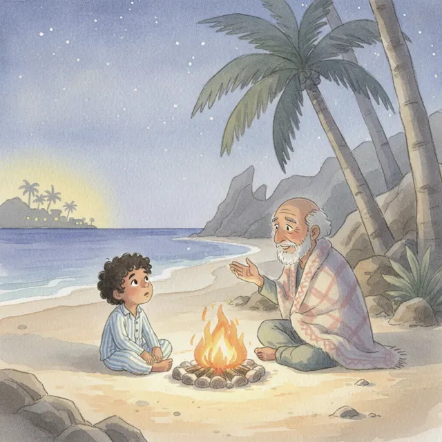 Kimo's First Night Under the Stars story for kids illustration