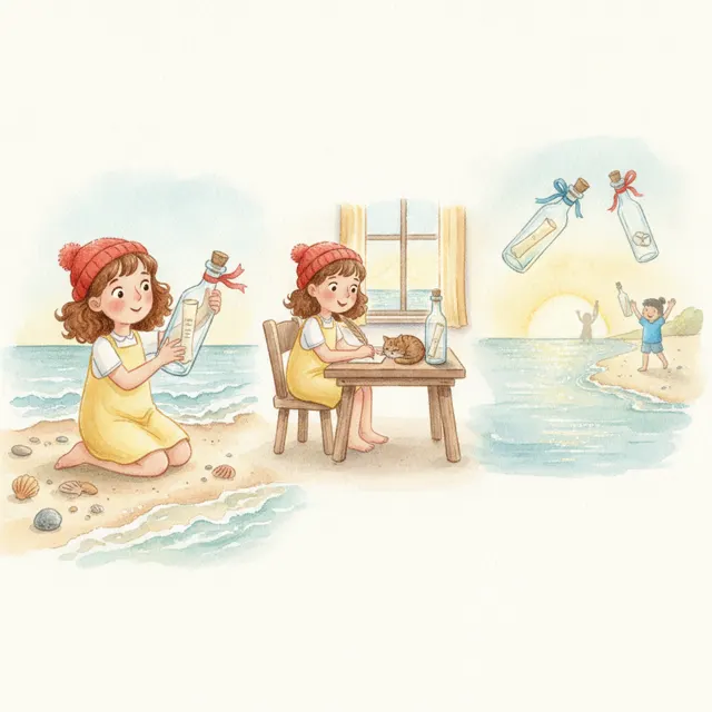 Lena and the Message in a Bottle story for kids illustration