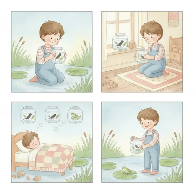 Leo and the Tiny Tadpole story for kids illustration