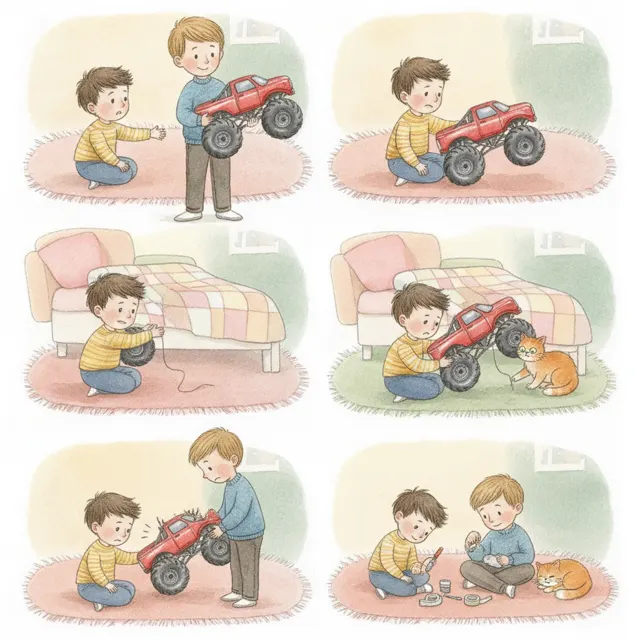 Leo's Broken Truck story for kids illustration