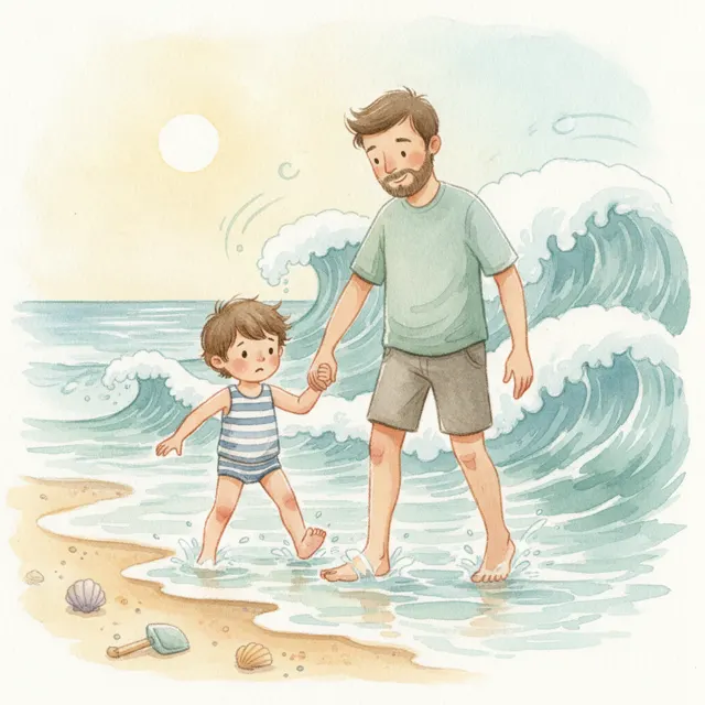 Leo's First Beach Day story for kids illustration