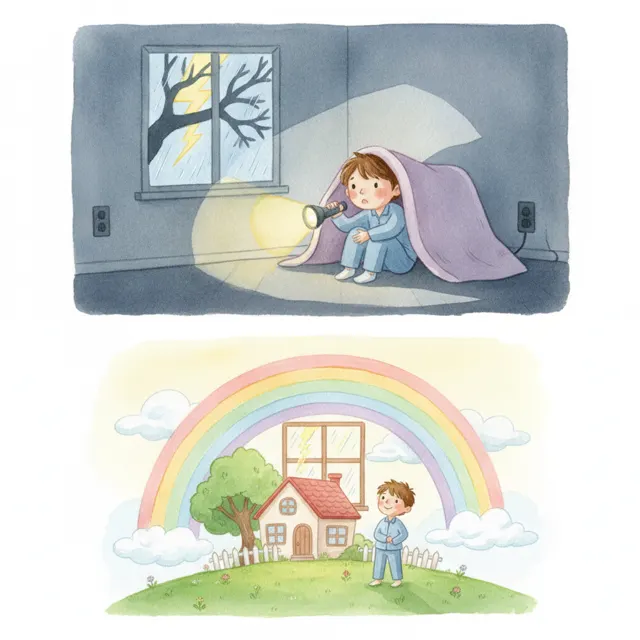 Liam's Rainbow After the Storm story for kids illustration