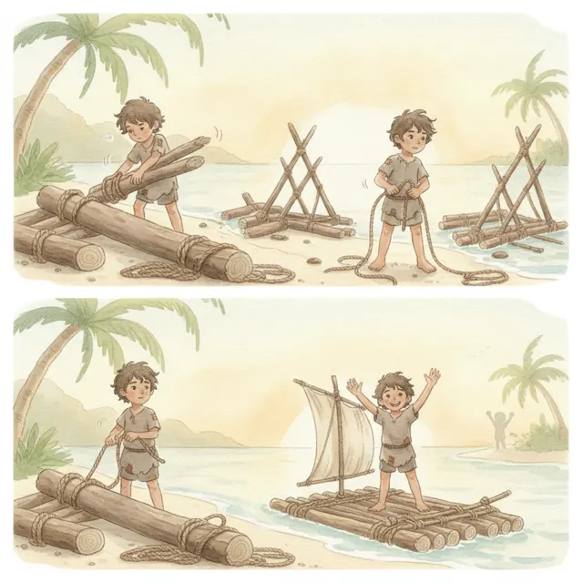 Liko Builds a Raft story for kids illustration