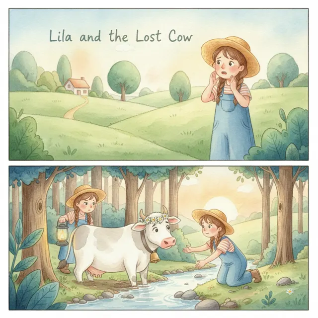 Lila and the Lost Cow story for kids illustration