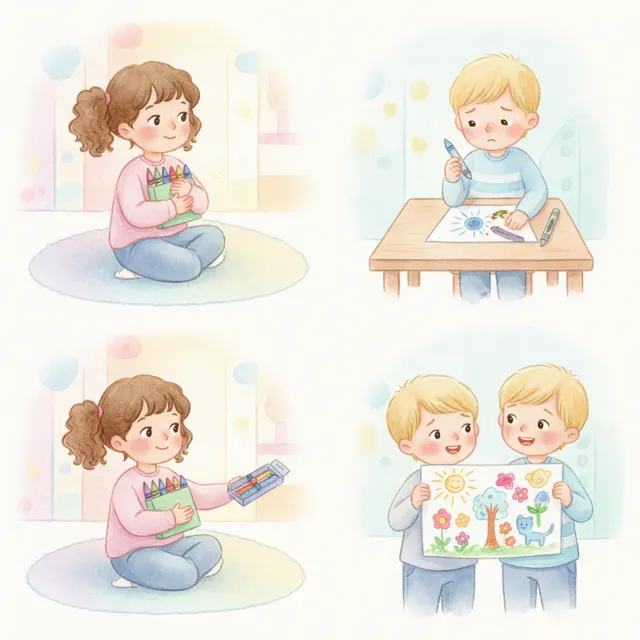 Lila Shared Her New Crayons story for kids illustration