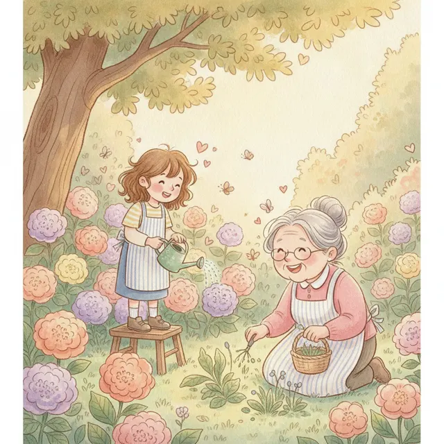 Lily Helps in the Garden story for kids illustration