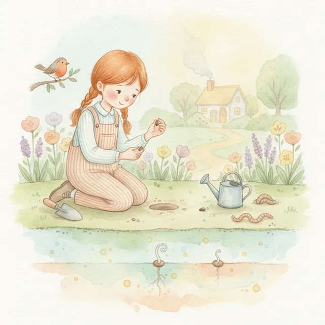 Lily Plants a Seed story for kids illustration