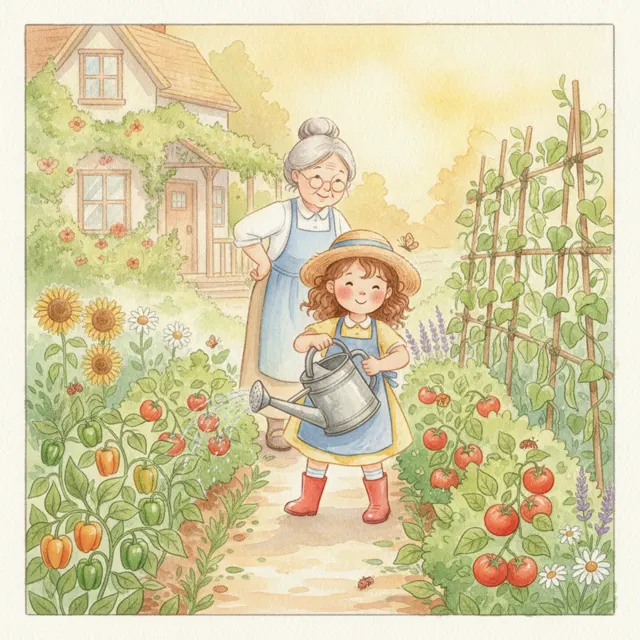 Lily Waters the Whole Garden story for kids illustration