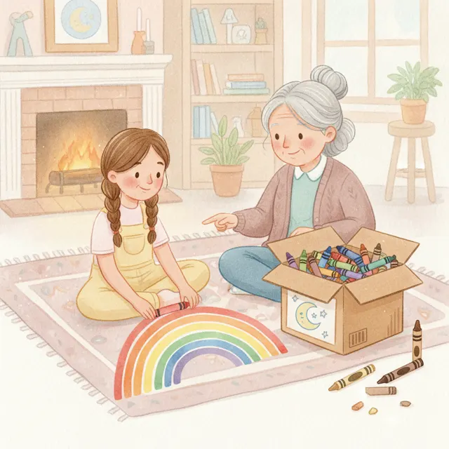 Luna's Box of Mixed-Up Crayons story for kids illustration