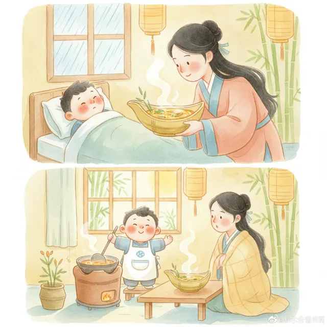 Mama's Warm Bamboo Soup story for kids illustration