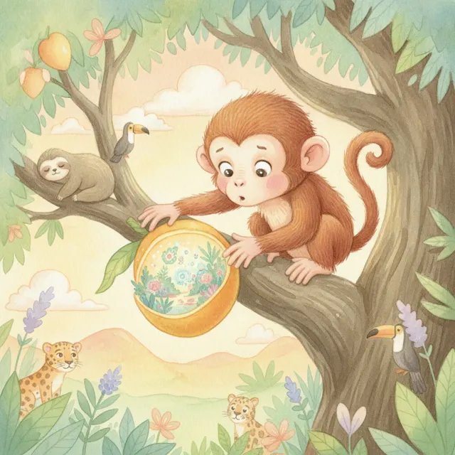Mango the Too-Curious Monkey story for kids illustration