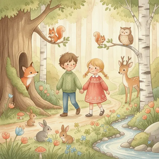 Max and Mia's Forest Friends story for kids illustration