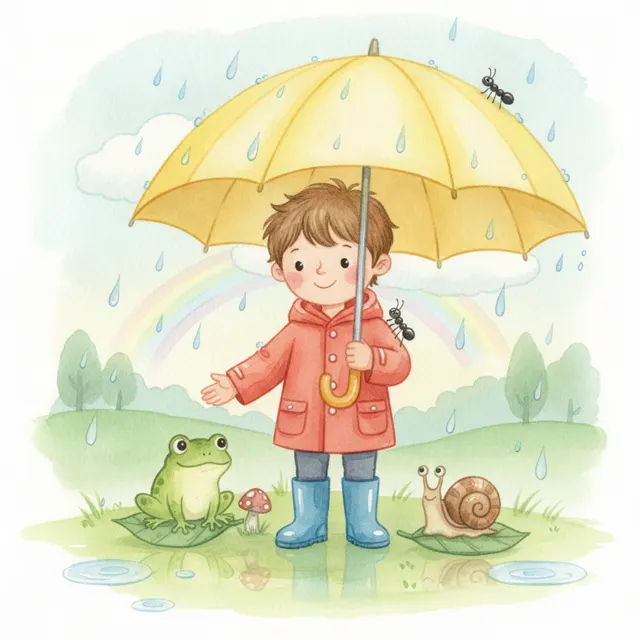 Max and the Big Yellow Umbrella story for kids illustration