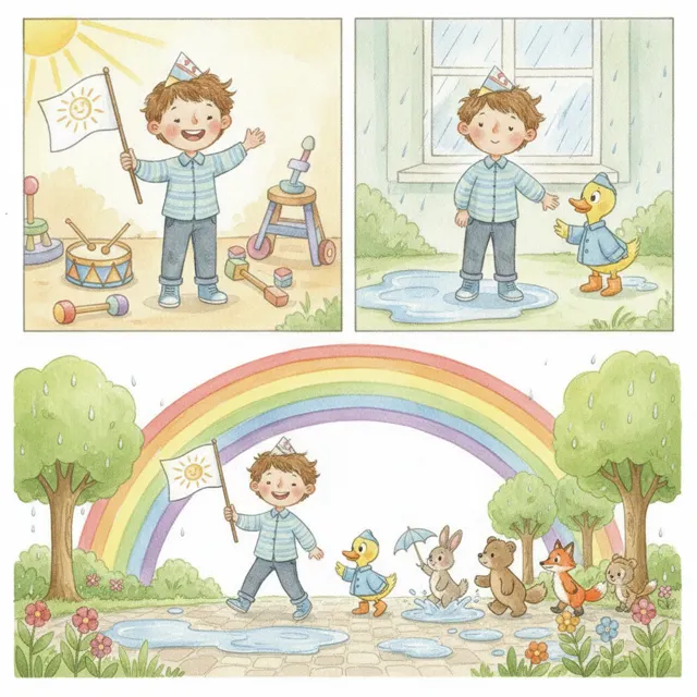 Max and the Rainy Day Parade story for kids illustration