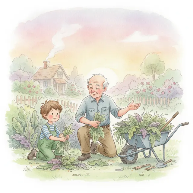 Max Helps Grandpa story for kids illustration
