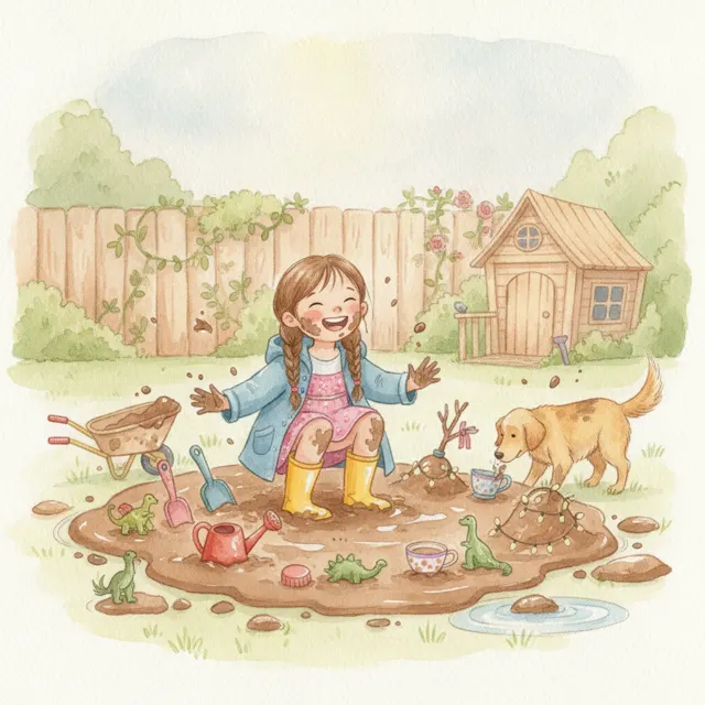 Maya and the Mud Garden story for kids illustration