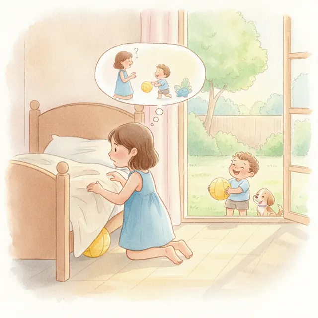 Maya's Missing Yellow Ball story for kids illustration