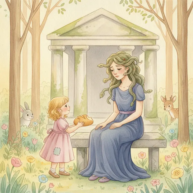 Medusa and the Kind Little Girl story for kids illustration
