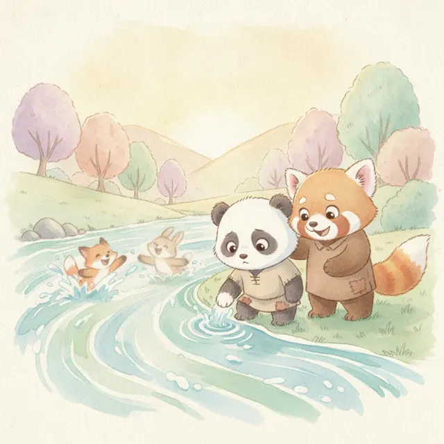 Mei and the Rushing River story for kids illustration