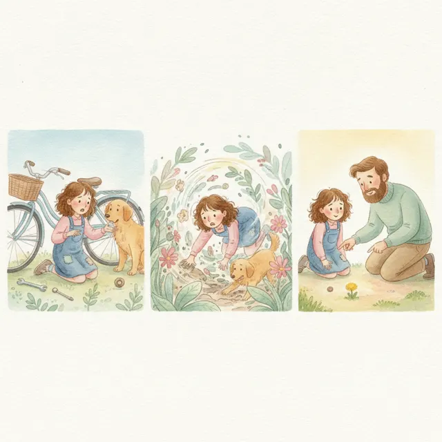 Mia and the Lost Nut story for kids illustration