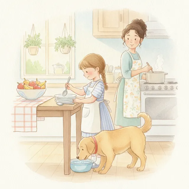 Mia Helps Mommy story for kids illustration