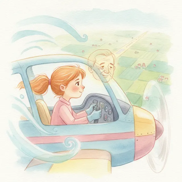 Mia's First Solo Landing story for kids illustration