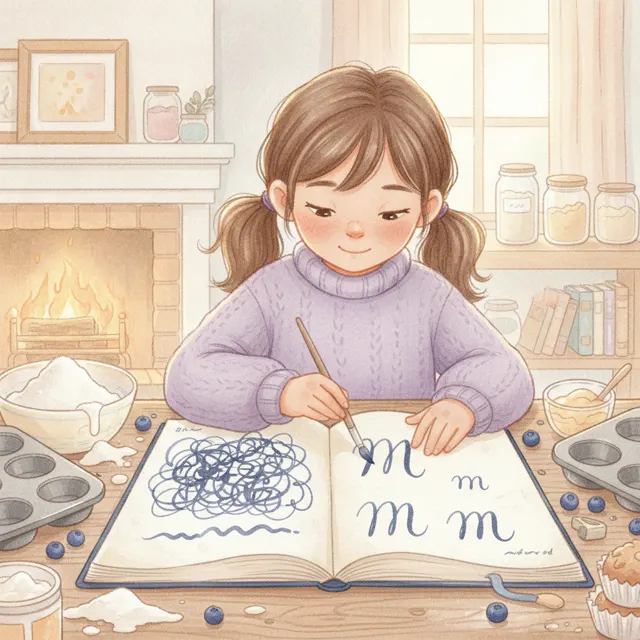 Mia's Messy M Muffins story for kids illustration