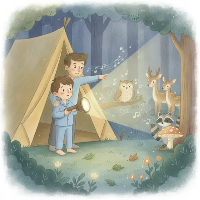 Milo's First Night in the Tent story for kids illustration