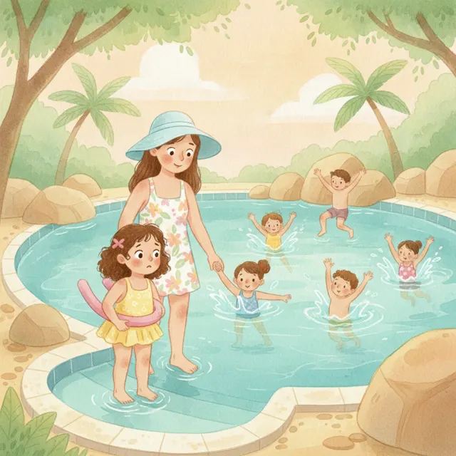 Mina's First Jump Into the Pool story for kids illustration