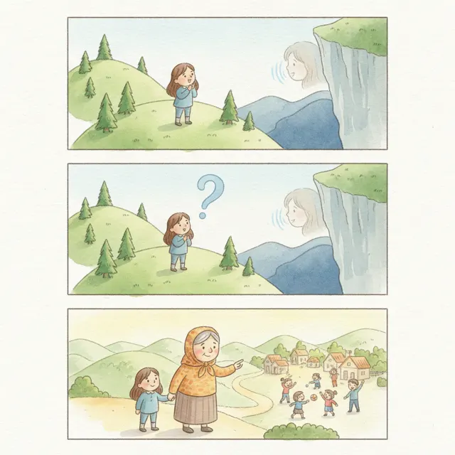 Mira and the Echo Who Answered story for kids illustration