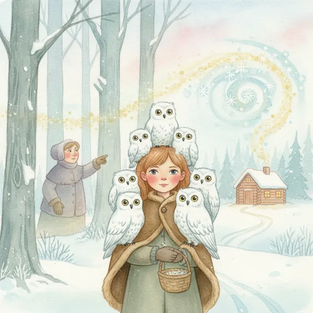 Mira and the Seven Snow Owls story for kids illustration