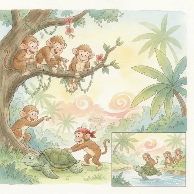 Momo and the Tired Old Turtle story for kids illustration