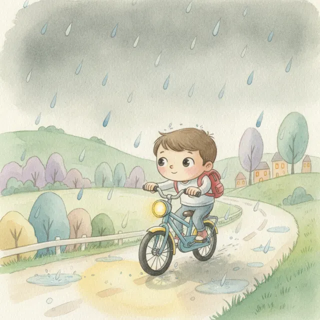 Momo's Rainy Ride Home story for kids illustration