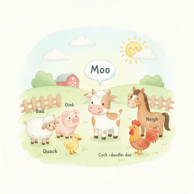 Moo Says the Cow story for kids illustration