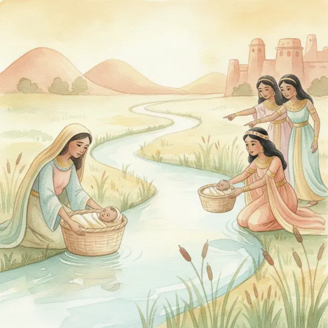 Moses and the Basket story for kids illustration