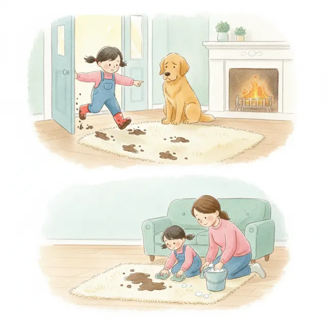 Muddy Shoes on the Rug story for kids illustration
