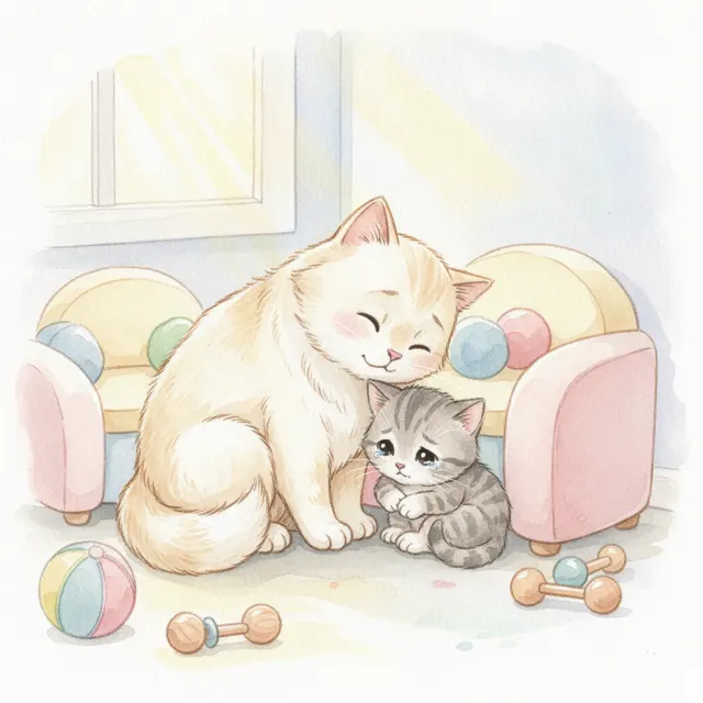 Nala Comforts a Crying Kitten story for kids illustration