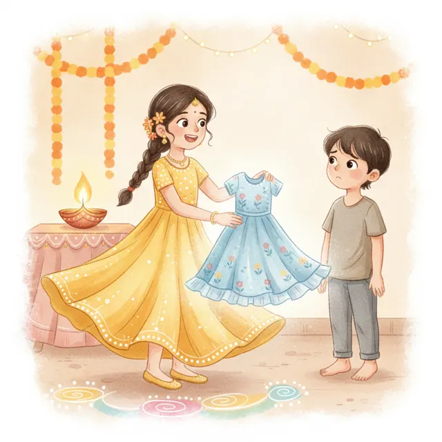 New Clothes for Little Kiran story for kids illustration