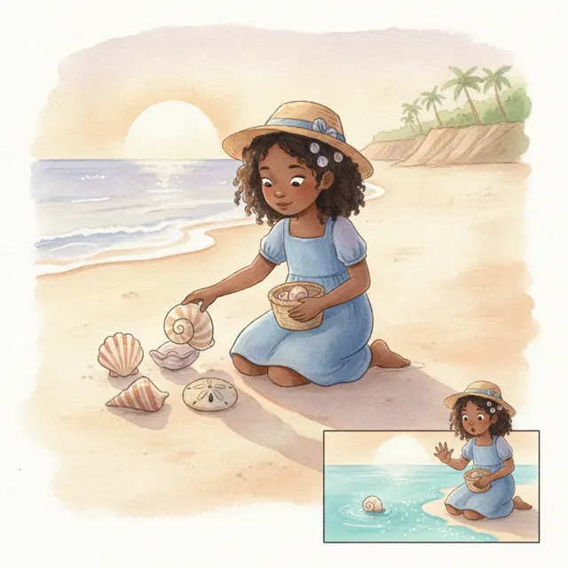 Nia Counts Six Shells story for kids illustration