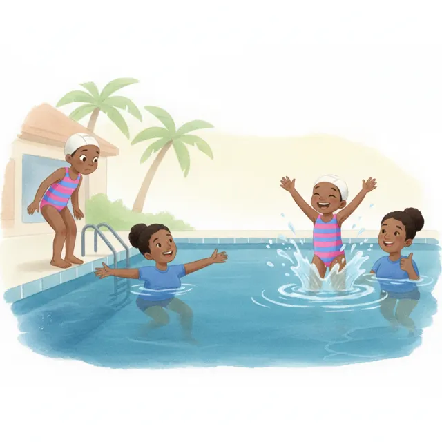 Nia Jumps Into the Pool story for kids illustration