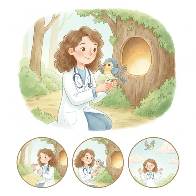 Nina Fixes a Broken Wing story for kids illustration
