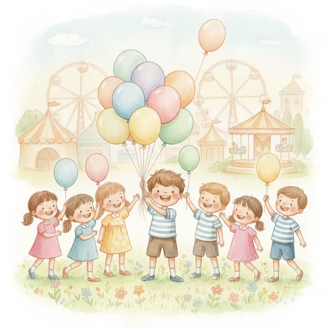 Nine Balloons for Nine Friends story for kids illustration