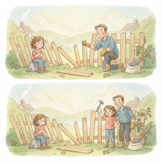 Nora Fixes the Fence story for kids illustration
